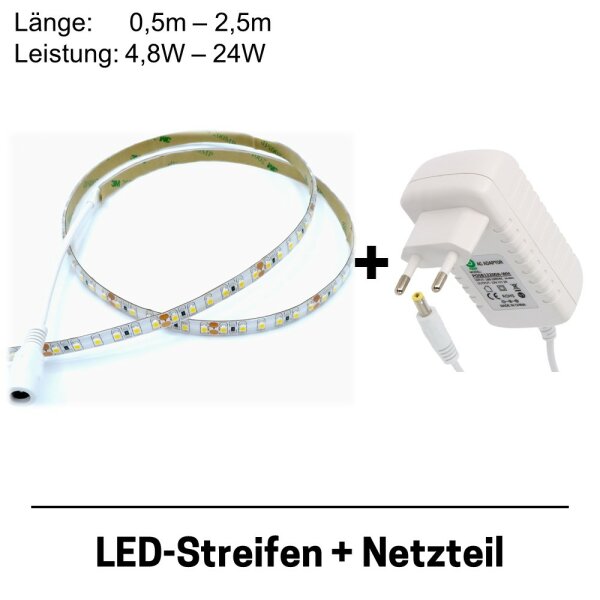 12V SET – weiß – 5m LED Streifen incl. Netzteil und Dimmer